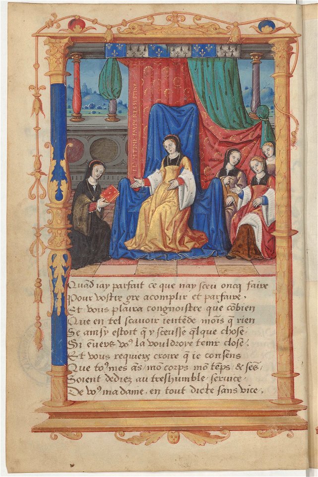 Roman de Palamon et Arcita par Anne de Graville - Bib Arsenal Ms5116 f1v (dédicace)