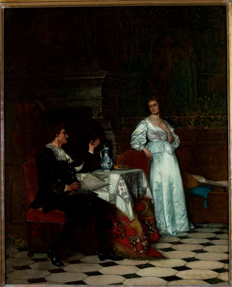 Roman Padlewski - Scene by the fireplace - MP 5162 - National Museum in Warsaw