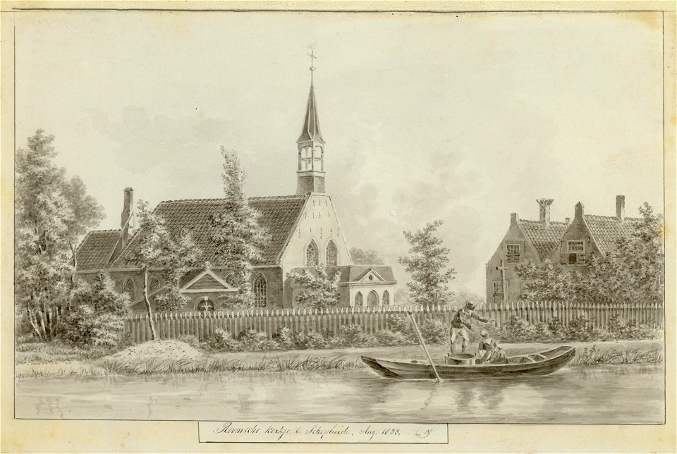 Roomsch kerkje te Schipluide. Aug. 1833, Balthasar Jooss, SA Delft, inv.nr. 69699