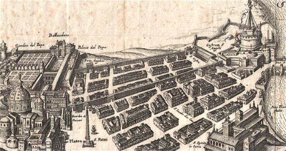 Rome - Walls between St Peter and Castel Sant'Angelo (Merian 1652)