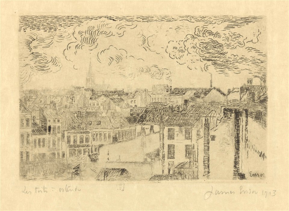 Roofs at Ostend, print by James Ensor, 1903, Prints Department, Royal Library of Belgium, S. V 78125