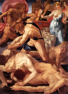 Rosso Fiorentino - Moses defending the Daughters of Jethro - Web Gallery of Art. Free illustration for personal and commercial use.