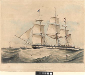 Roscius (of the 'Dramatic Line' to Liverpool, founded 1836) first class New York packet ship, burthen 1100 tons, John Collins, Commander RMG PY0560