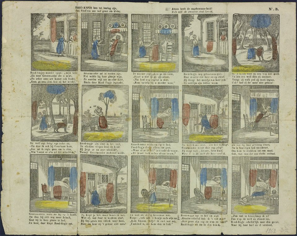 Rood-kapje kan tot leering zijn, Aan kind'ren zoo wel groot als klein-Catchpenny print-Borms 0921