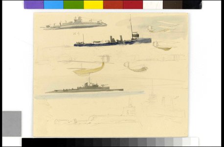 Rough sketches of fighting vessels and sea planes RMG PU9922. Free illustration for personal and commercial use.