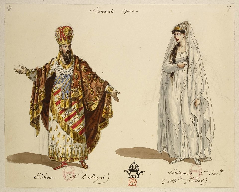 Rossini - Semiramide - Paris 1825 - Hippolyte Lecomte - Idrène (Mr Bordogni) Semiramis 2eme Costume (Mde Fodor)