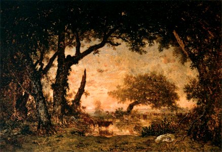 Théodore Rousseau - Edge of the Forest at Fontainebleau, Setting Sun - WGA20162
