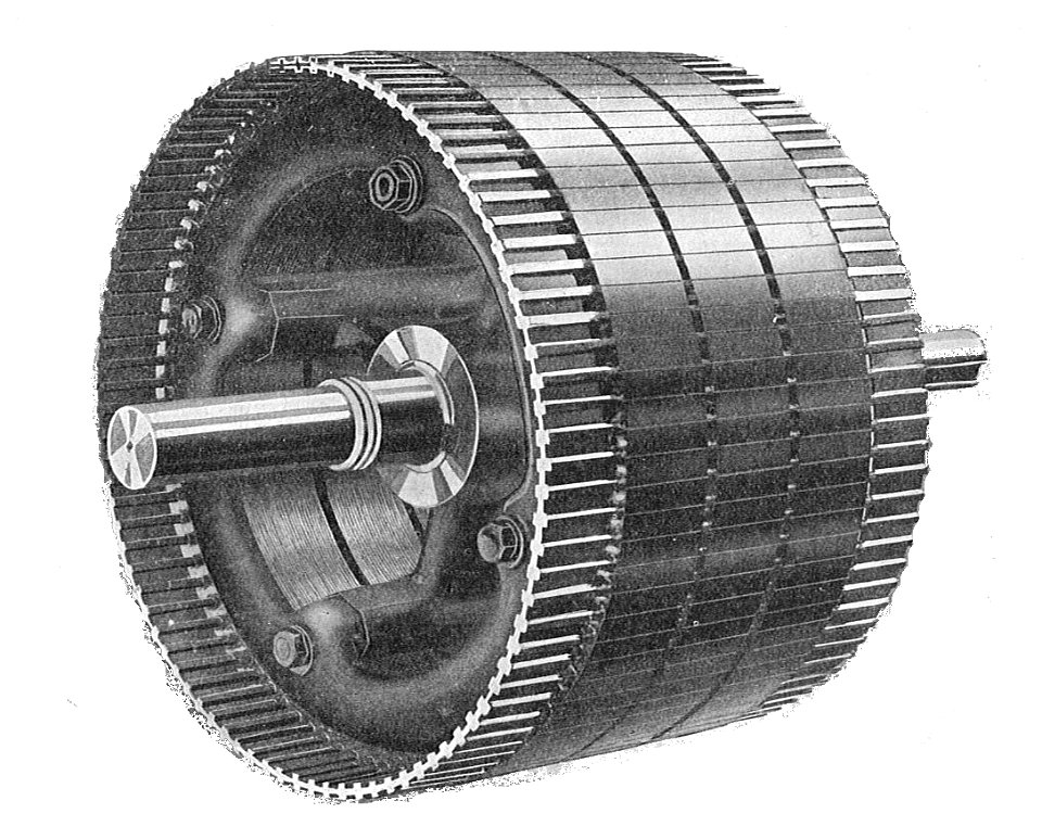 Rotor for squirrel cage induction motor (Rankin Kennedy, Electrical Installations, Vol II, 1909)