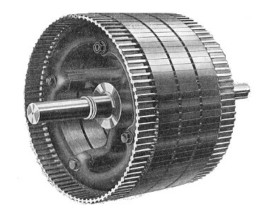 Rotor for squirrel cage induction motor (Rankin Kennedy, Electrical Installations, Vol II, 1909)