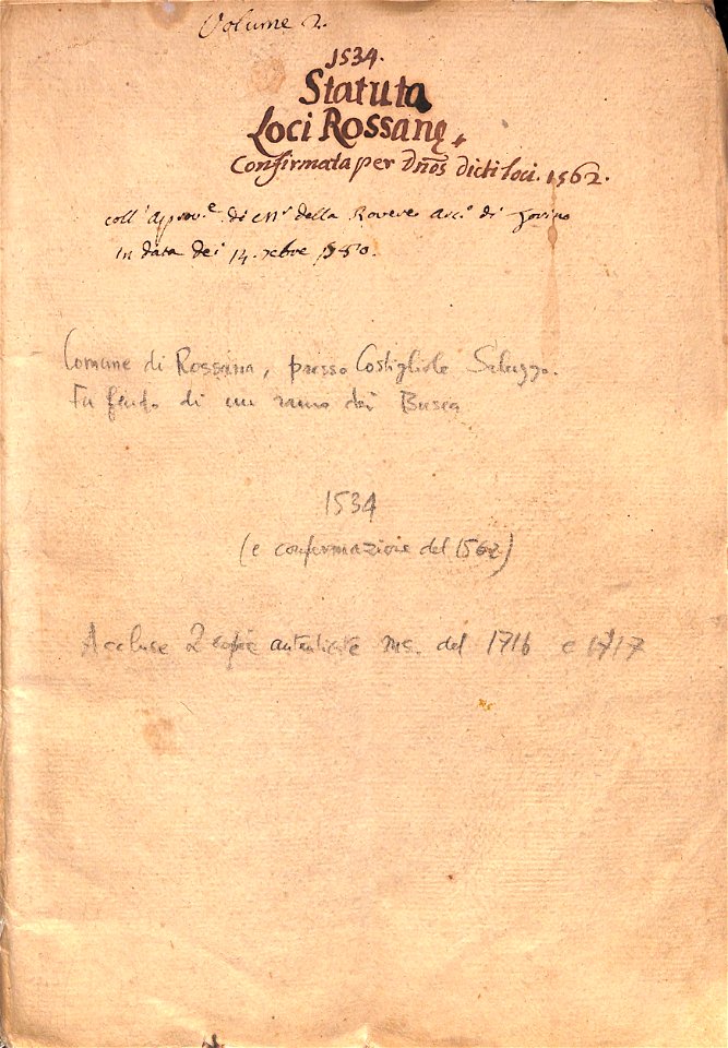 Rossana. Statuta Rossanae. 1534 de mense Januarij – anno 1562 confirmata per dominos dicti loci. Free illustration for personal and commercial use.