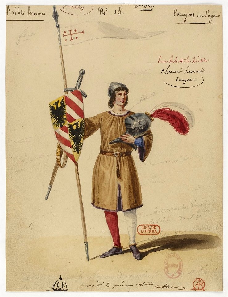 Rossini - Le comte Ory - Hippolyte Lecomte - Paris 1828 - 15. Écuyers ou pages, ballets hommes (costume repris pour Robert le diable, choeurs hommes, écuyers)