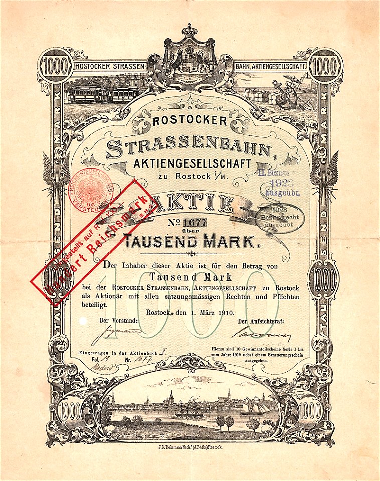 Rostocker Straßenbahn AG 1000 Mk 1910