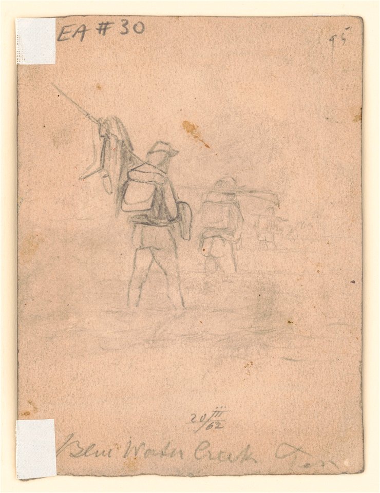 Rough sketch of soldiers walking with backpacks LCCN2017646928