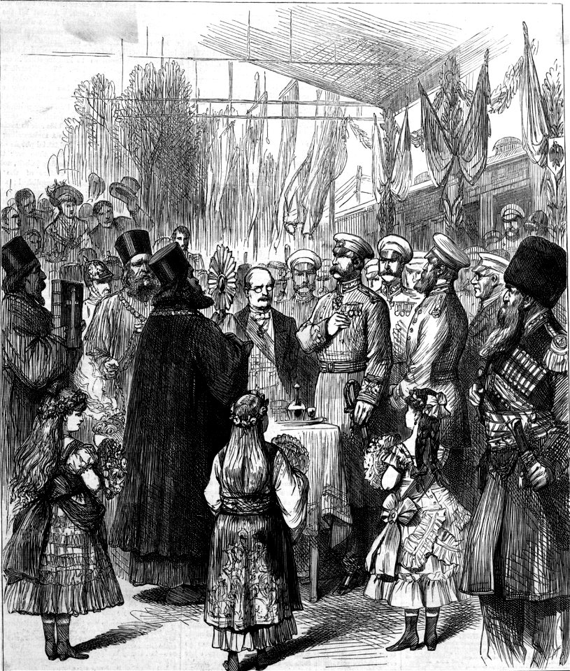 Roumanian priests blessing the Emperor of Russia at the Ploesti railway station