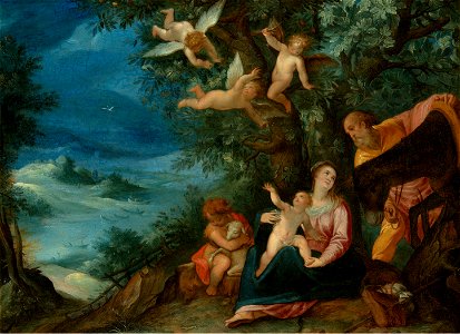 Paul Bril & Hans Rottenhammer - Rest on The Flight into Egypt (National Gallery in Prague). Free illustration for personal and commercial use.