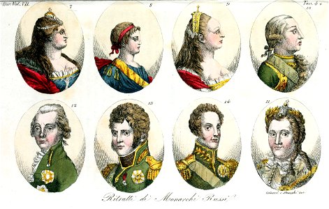 Royalty of Russia, House of Romanov, Anna, Ivan, Elisabetta, Pietro III, Caterina II, Paolo I, Alessandro I, Nicola I, Illustration for Il costume antico e moderno by Giulio Ferrario Europa Vol VII pt 2 1831 (18)