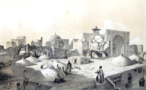 Royal Mosque and terraces of houses, Qazvin by Eugène Flandin