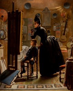 Young Boy and His Mother in an Artist's Studio by Charles Rousseau