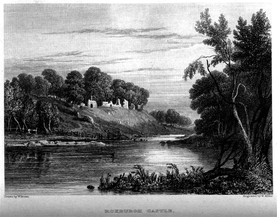 Roxburgh Castle engraving by William Miller after W Brown