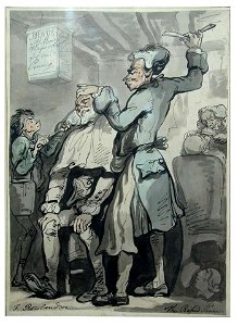 Rowlandson - The Rapid Shaver. Free illustration for personal and commercial use.