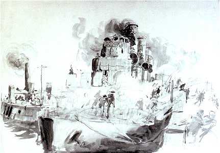 Rough sketch of the 'Vindictive' in the Zeebrugge Raid, 23 April 1918 RMG PW1787