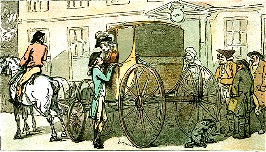 Rowlandson talking with a Lady outside 'The Angel' Inn, Lymington (caricature) RMG PW4947