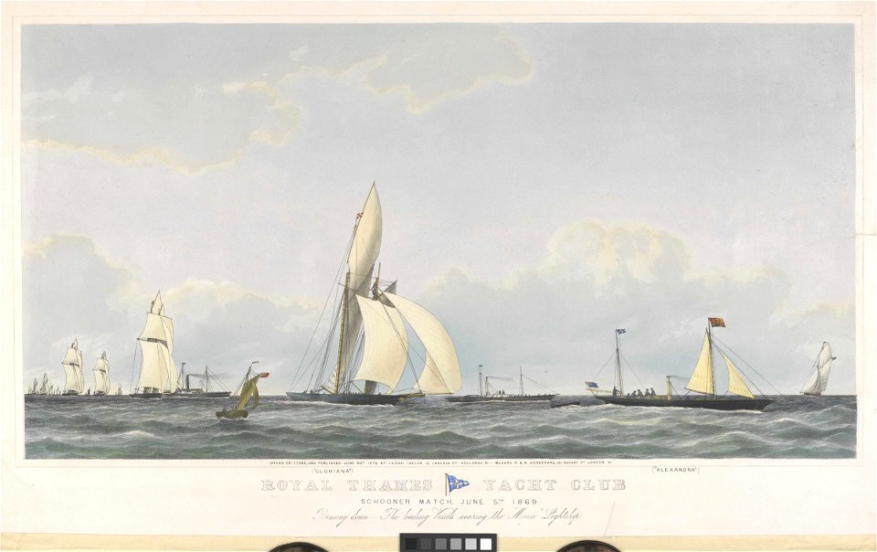 Royal Thames Yacht Club Schooner Match, June 5th 1869 Running Down - The Leading Vessels nearing the Mouse Lightship ( Gloriana and Alexandra) RMG PY8712
