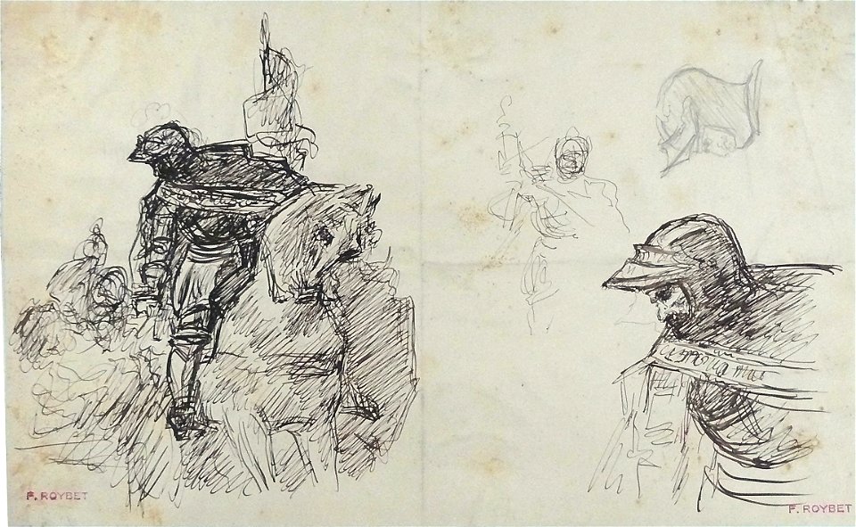 Roybet F. - Ink, Pencil - Etude pour l'entrée de Charles le Téméraire à Nesles - 20.5x32cm