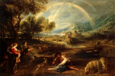 Rubens-Landscape.with.Rainbow1632-1635. Free illustration for personal and commercial use.