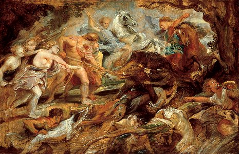 Peter Paul Rubens - Meleager and Atalanta and the Hunt of the Calydonian Boar, study (Norton Simon Museum). Free illustration for personal and commercial use.