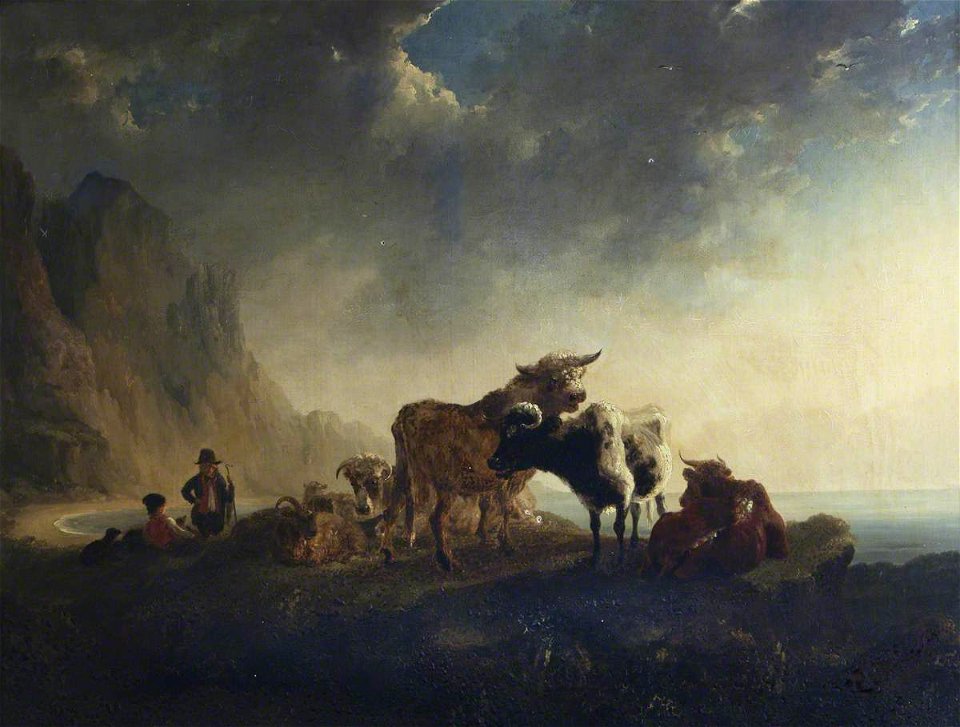 Rudolf van Grol (1602-1645) - A Coastal Landscape at Sunset, with Cattle and Figures - 637668 - National Trust