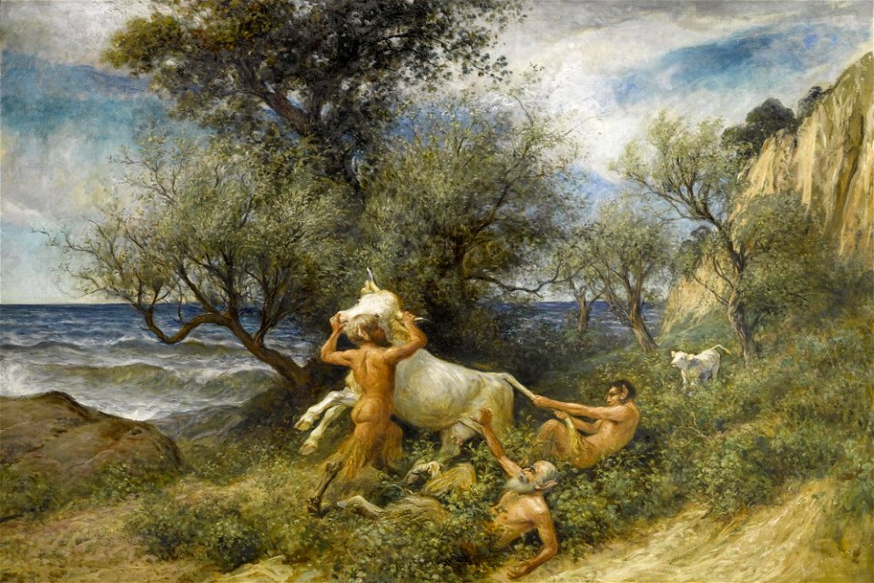 Rudolf Koller Drei Faune mit Kuh und Kalb 1900