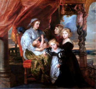 Deborah Kip, wife of Balthasar Gerbier, and her children, by Peter Paul Rubens (and possibly Jacob Jordaens). Free illustration for personal and commercial use.