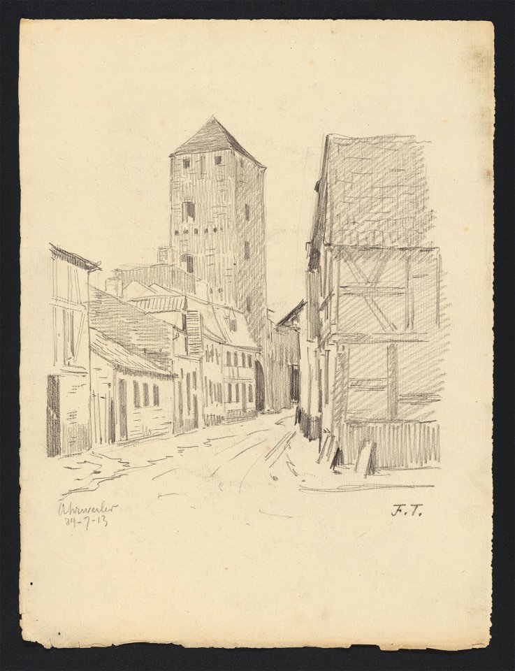 Ruelle et tour carrée à Ahrweiler (Rhénanie-Palatinat) 1913 drawing by Jean-François Taelemans, R-2009-26394, Prints Department, Royal Library of Belgium