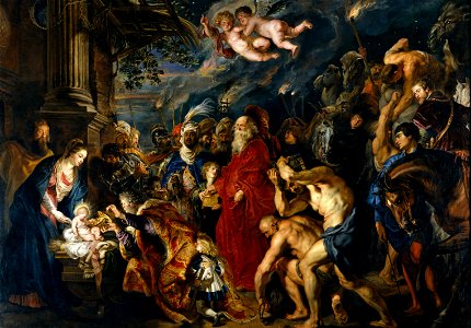 La adoración de los Reyes Magos (Rubens, Prado). Free illustration for personal and commercial use.