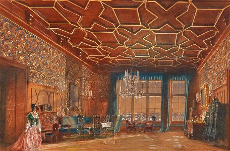 Rudolf von Alt – An interior in Rožmberk Castle, 1856