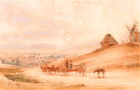 Rudolf von Alt – Windmill and wagon near Jaslo, 1840