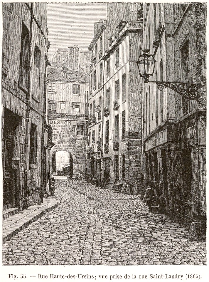 Rue Haute-des-Ursins, vue prise de la rue Saint-Landry, 1865
