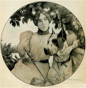 Rudolf Schulte im Hofe - Dame mit Hund, 1897. Free illustration for personal and commercial use.