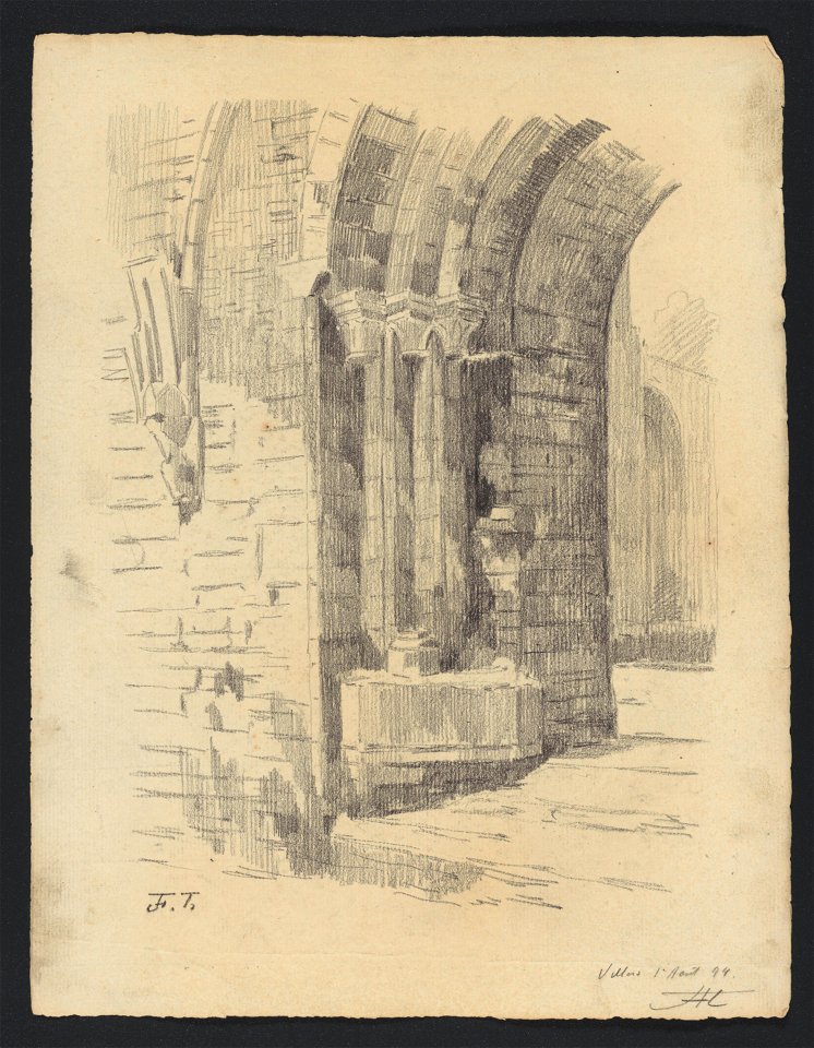 Ruines de l'abbaye de Villers-la-Ville - porche entre le cloître et l'église abbatiale (côté droit) 1894 drawing by Jean-François Taelemans, R-2009-26383, Prints Department, Royal Library of Belgium