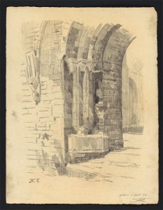 Ruines de l'abbaye de Villers-la-Ville - porche entre le cloître et l'église abbatiale (côté droit) 1894 drawing by Jean-François Taelemans, R-2009-26383, Prints Department, Royal Library of Belgium