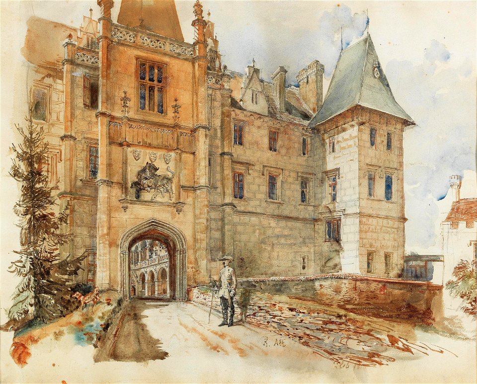 Rudolf von Alt – Bridge and Entrance to Žleby Castle, 1856