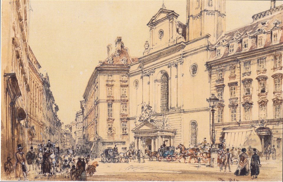 Rudolf von Alt - Michaelerplatz und Kohlmarkt in Wien - 1844