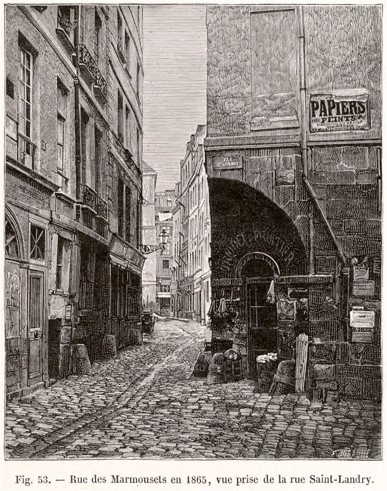 Rue des marmousets en 1865, vue prise de la rue Saint-Landry