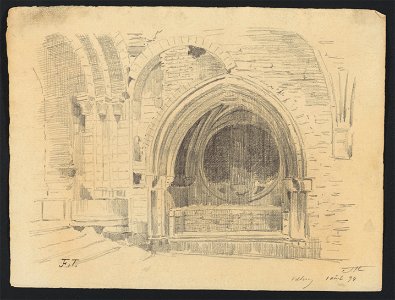 Ruines de l'abbaye de Villers-la-Ville - alcôve avec rosace dans le cloître et emplacement de gisant 1894 drawing by Jean-François Taelemans, R-2009-26382, Prints Department, Royal Library of Belgium