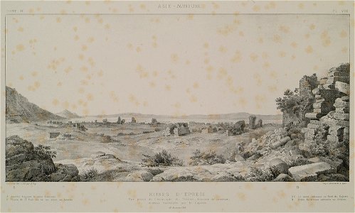 Ruines d'Ephese Vue prise de l'hémicycle du théâtre, direction couchant, marais traversés pa la Caystre - Rey Etienne - 1867