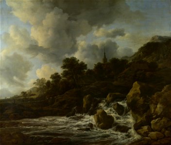 Jacob van Ruisdael - A waterfall at the foot of a hill, near a village (National Gallery, London)