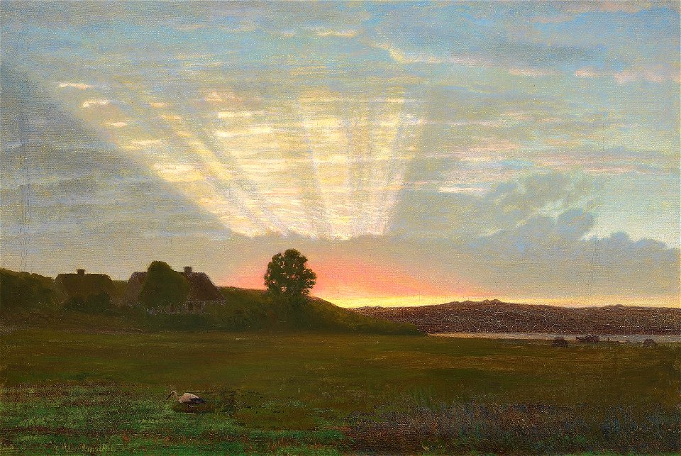 Godtfred Rump - Engparti i Nærheden af Mariager ved Solnedgang