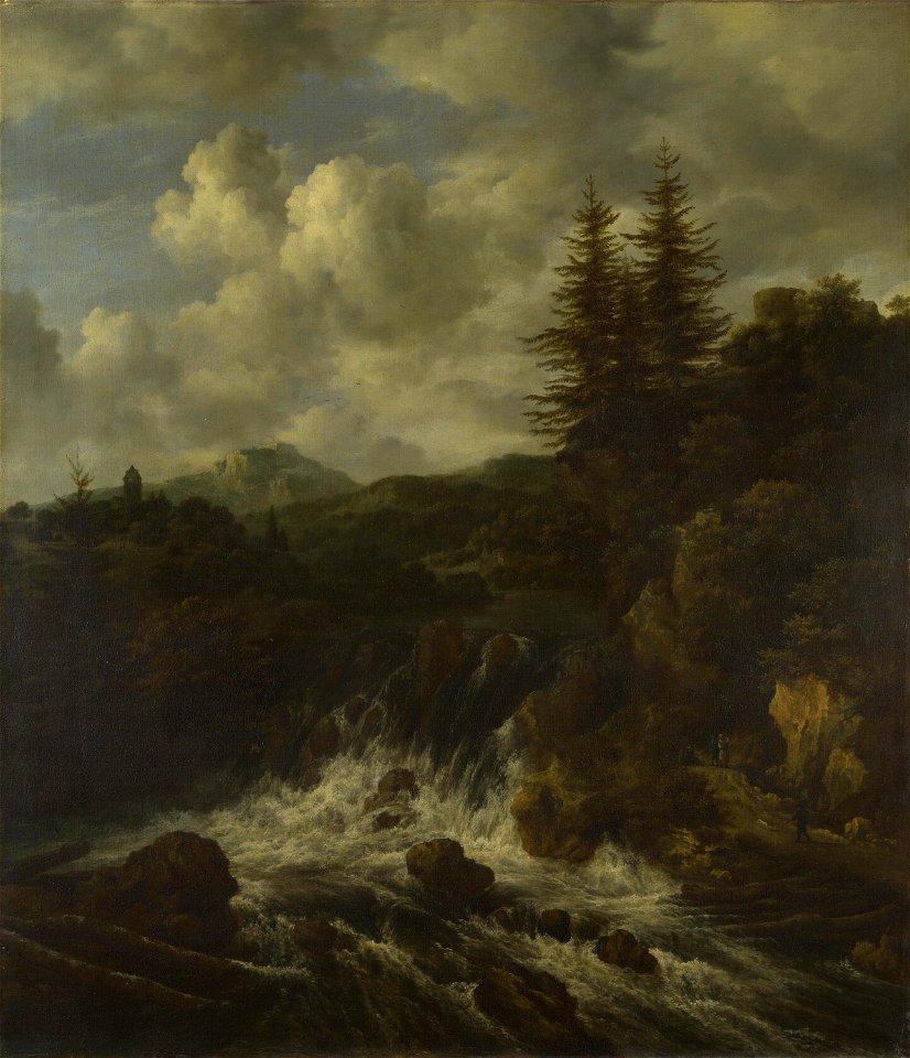 Jacob van Ruisdael - A Landscape with a Waterfall and a Castle on a Hill (National Gallery, London)