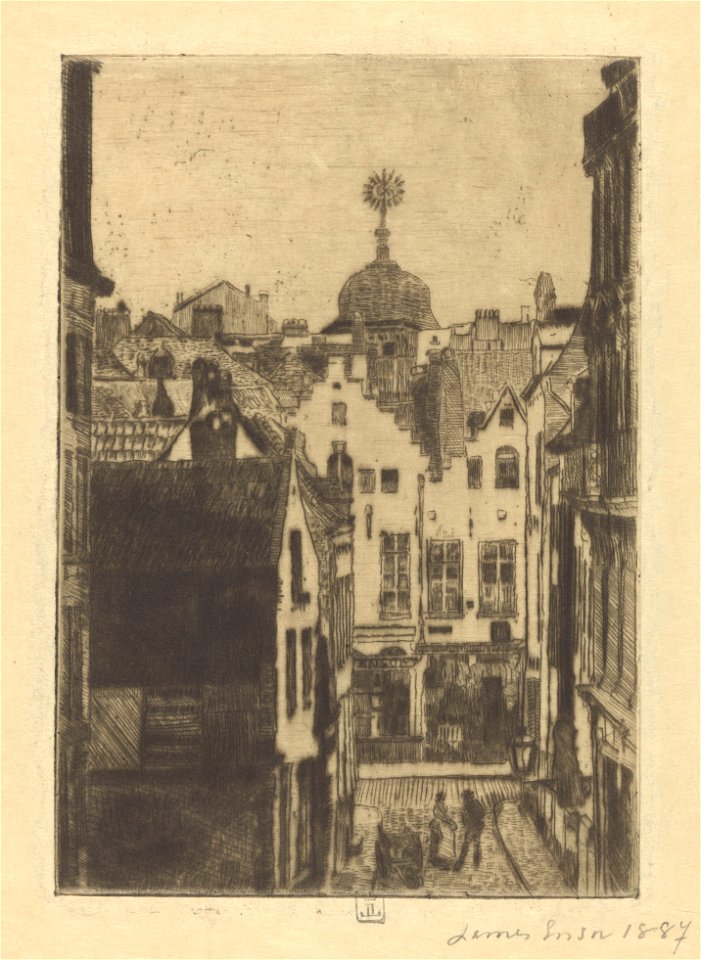 Rue du Bon Secours, Brussels, print by James Ensor, 1887, Prints Department, Royal Library of Belgium, S. II 53356